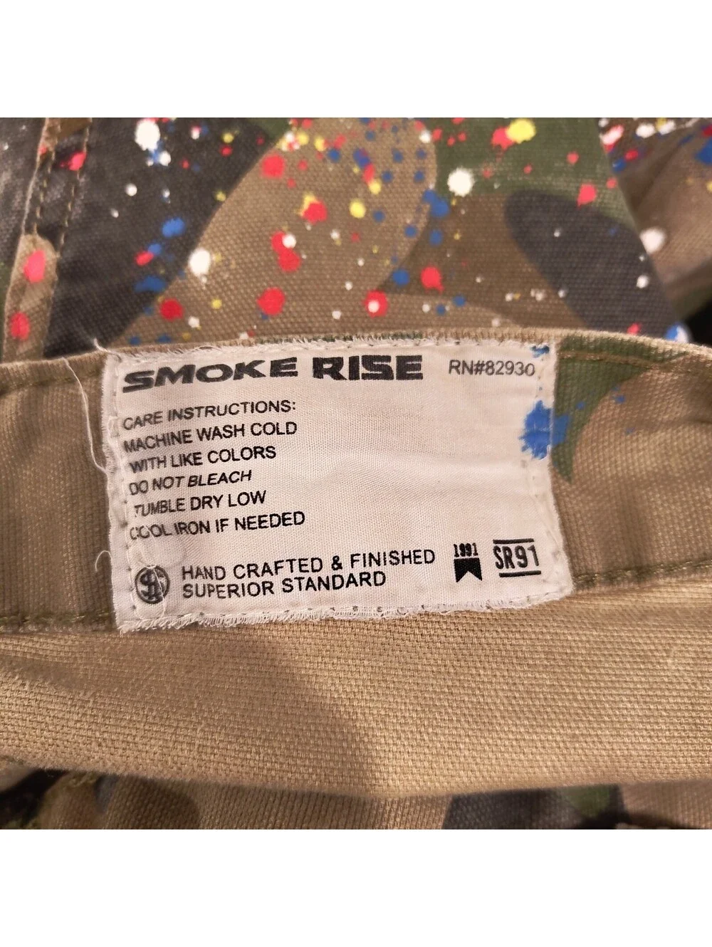 Smoke Rise Camo Paint Splatter Cargo Pants Distress Men
